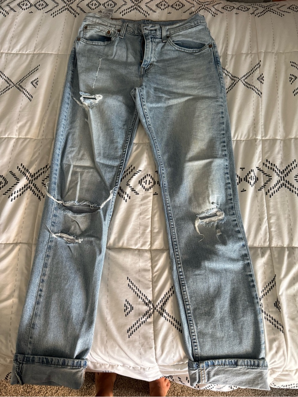 Levi's Light Blue Distressed Straight Leg Jeans